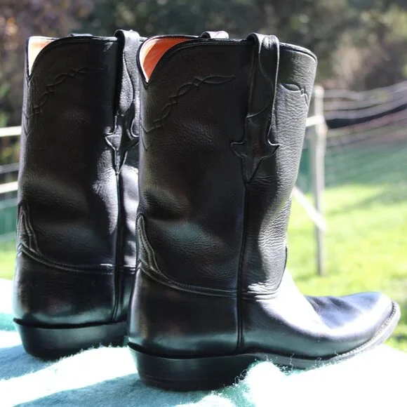 Lucchese Black Leather Boots Size 8D - Picture 14 of 16